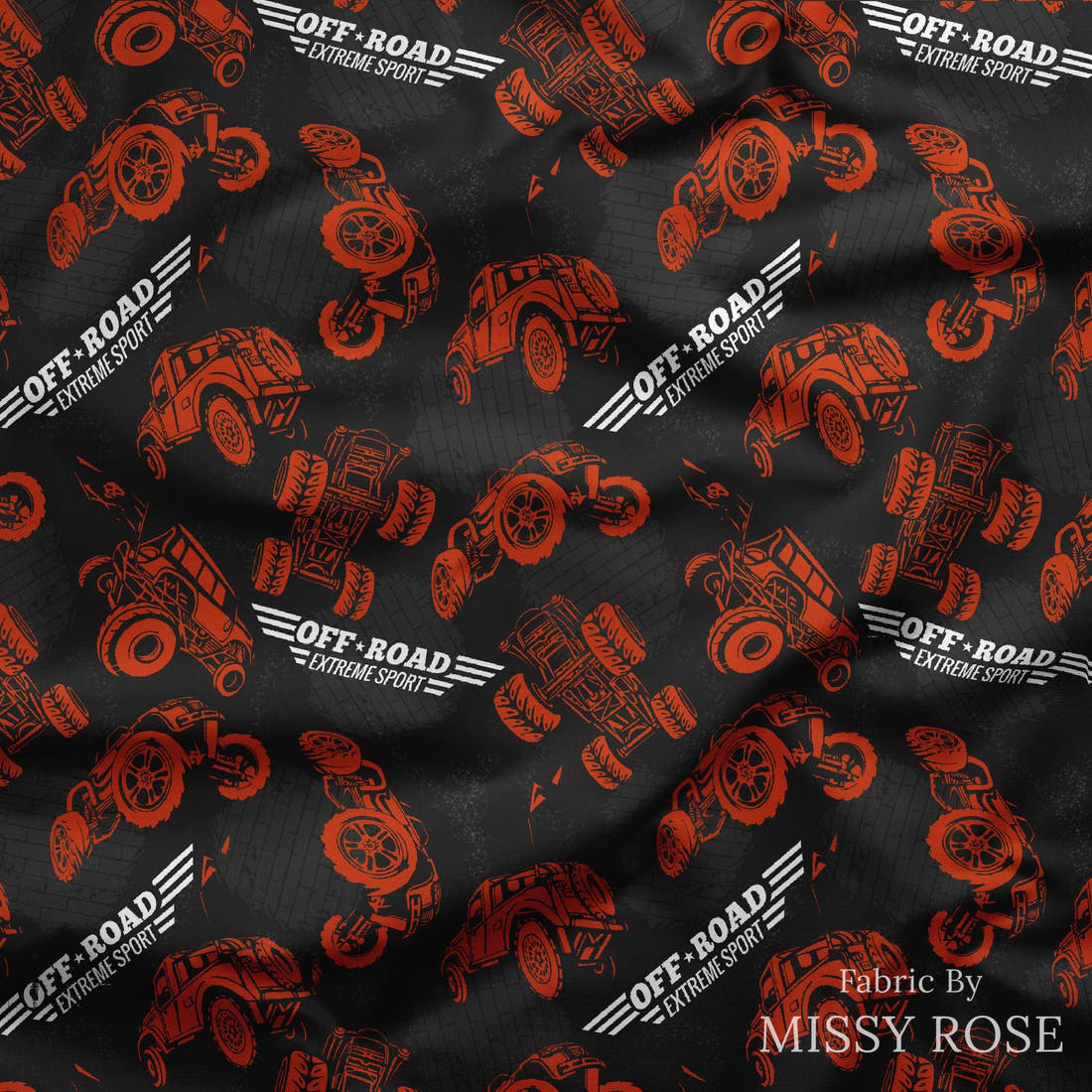 Design 480 Off Road Fabric draped fabric mockup – custom printed fabric by the metre | Fabric by Missy Rose