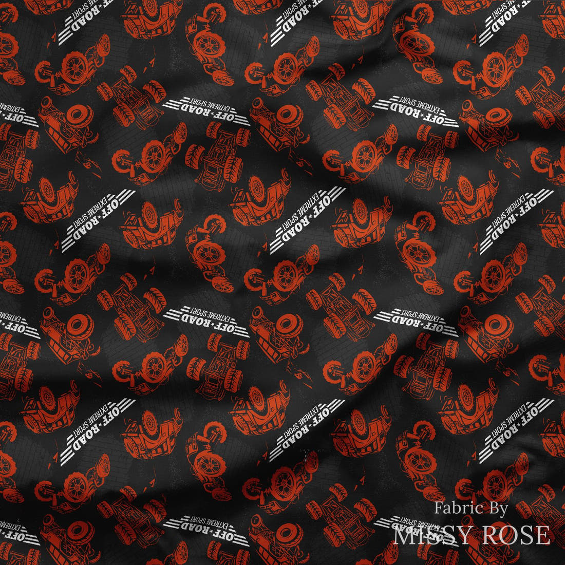 Design 480 Offroad Fabric draped fabric mockup – custom printed fabric by the metre | Fabric by Missy Rose
