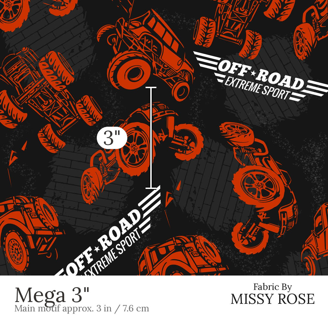 Design 480 Offroad Fabric Mega 3 inch print scale guide | Fabric by Missy Rose