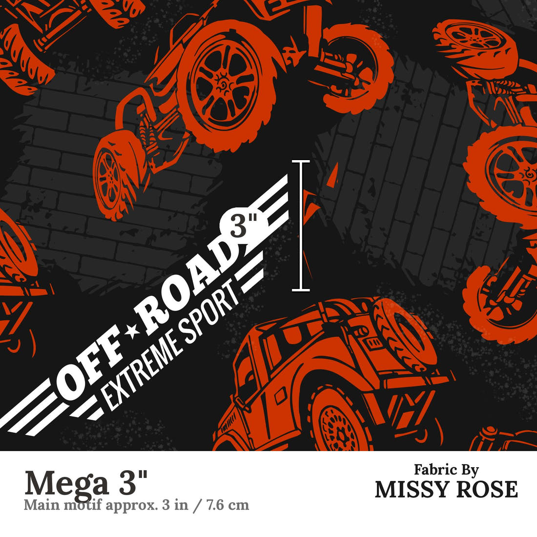 Design 480 Off Road Fabric Mega 3" - print scale | Fabric by Missy Rose