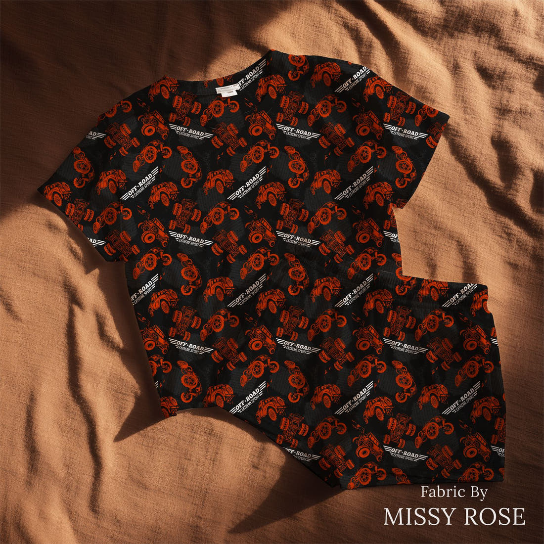 Design 480 Offroad Fabric sewn into a lounge set – see how the print looks made up | Fabric by Missy Rose
