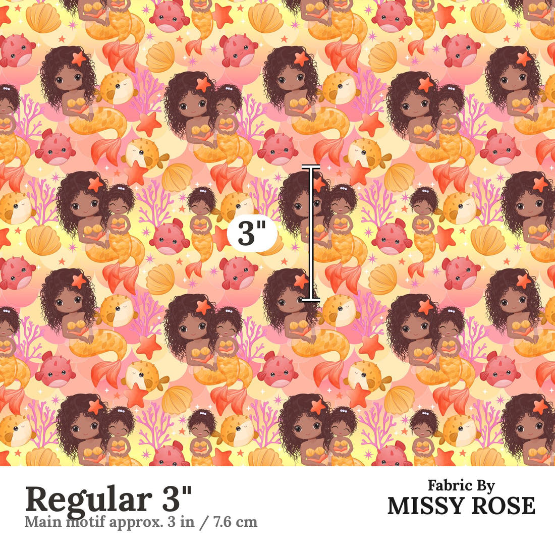 Design 481 Mummy Mermaid Fabric Regular 3" - print scale | Fabric by Missy Rose