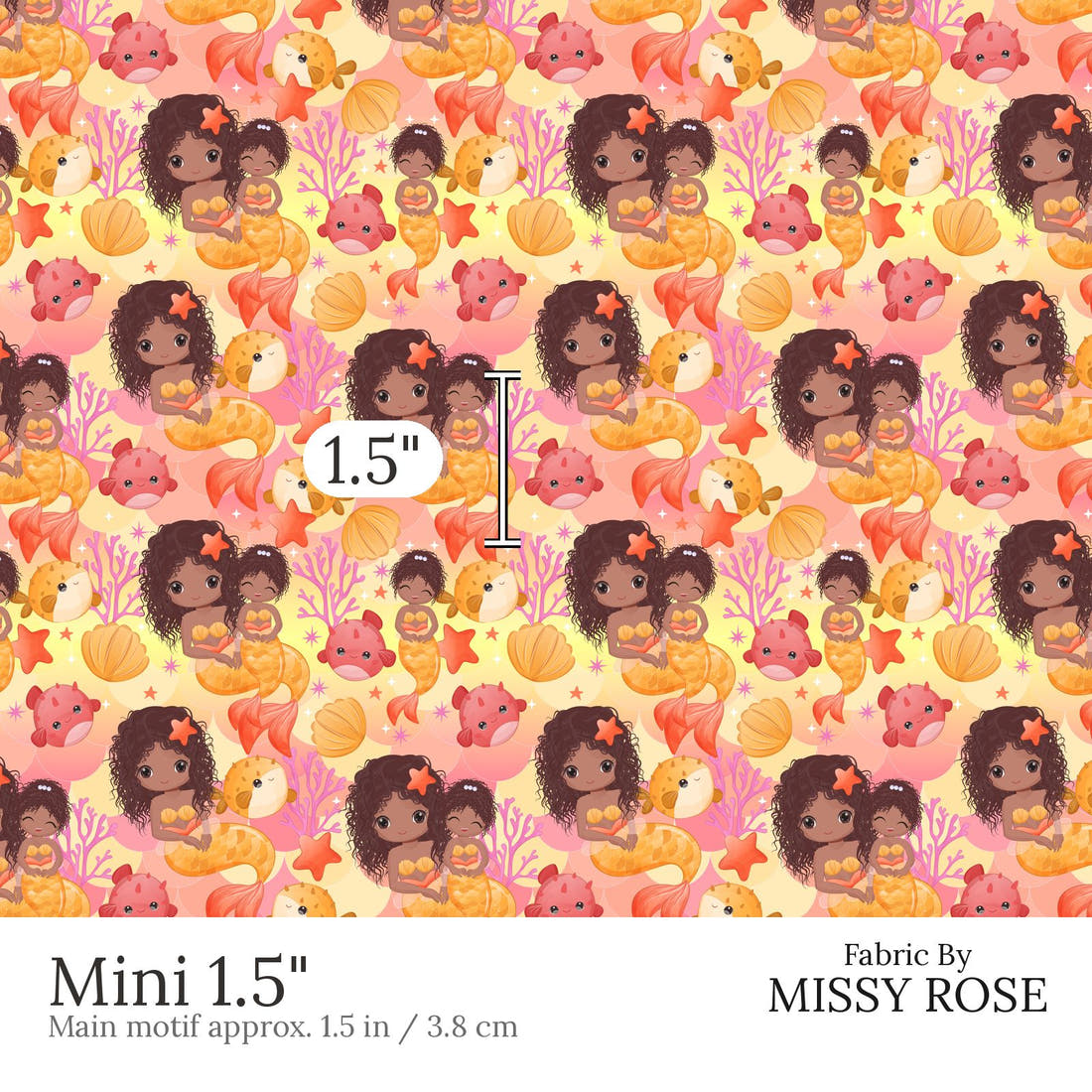 Design 481 Mummy Mermaid Fabric Mini 1.5 inch print scale guide | Fabric by Missy Rose