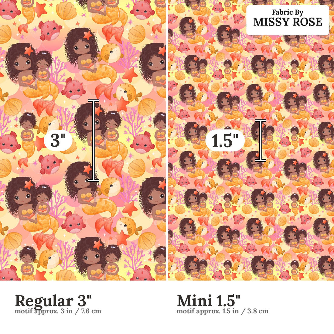 Design 481 Mummy Mermaid Fabric size comparison - print scale | Fabric by Missy Rose
