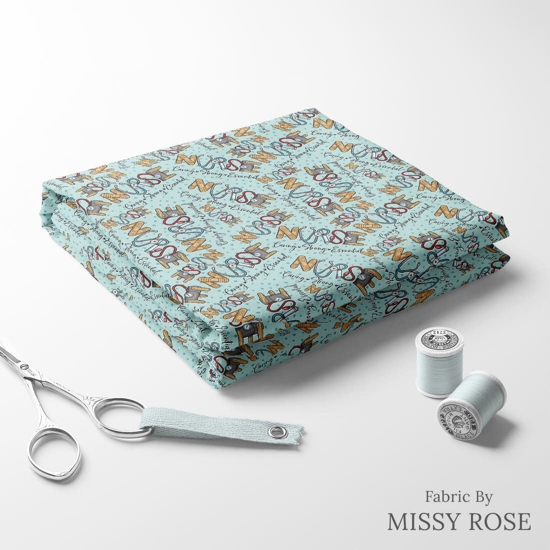Design 482 Nursing Fabric folded fabric stack with matching thread – pre-order fabric Australia | Fabric by Missy Rose