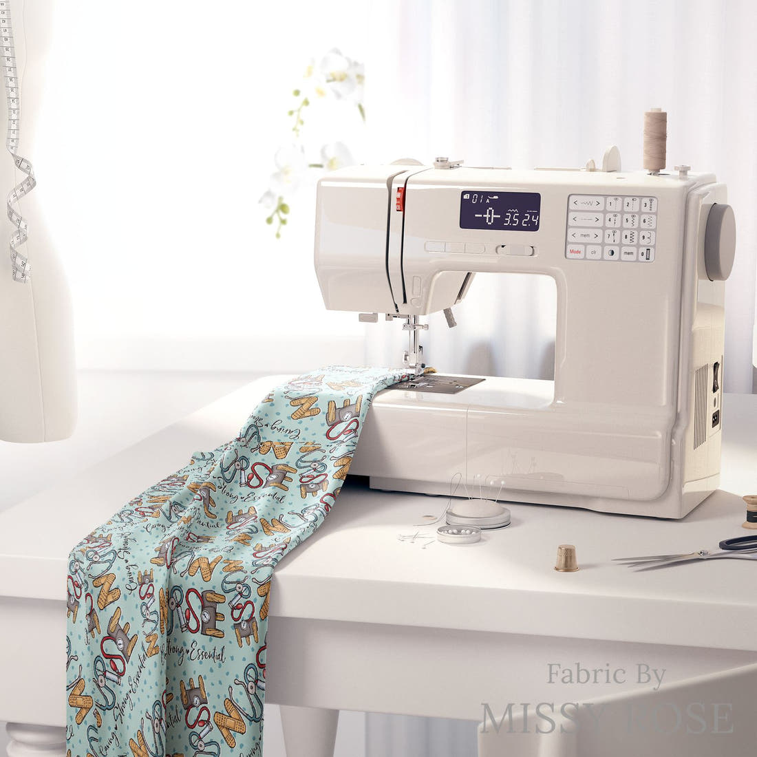 Design 482 Nursing Fabric on a sewing machine – premium fabric for sewing projects | Fabric by Missy Rose
