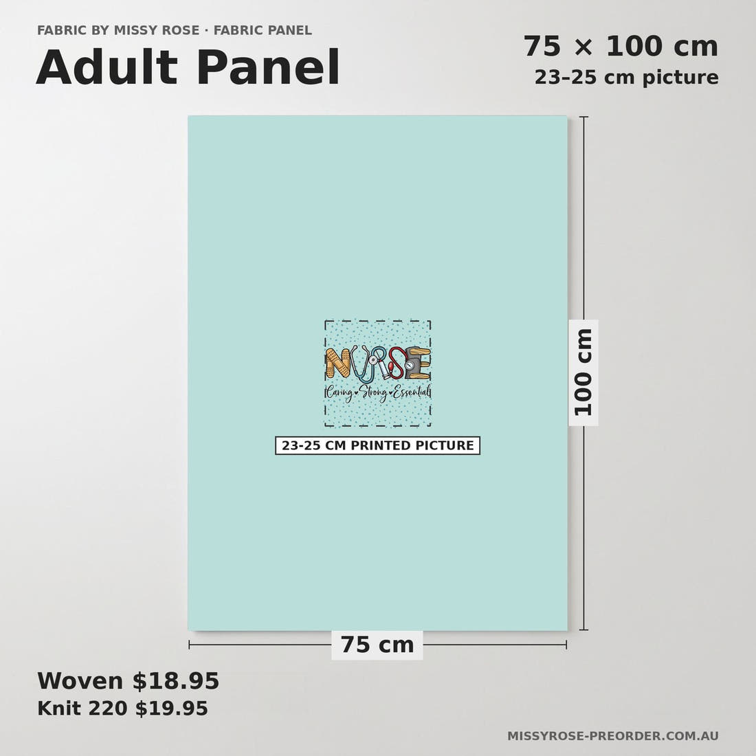 Design 482 Nursing Panel adult panel sizing – 23–25 cm printed picture on 75 × 100 cm fabric | Fabric by Missy Rose