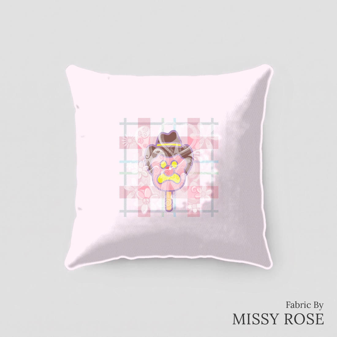 Design 483 Plaid Ice Cream Panel sewn into a cushion – see how the panel looks made up | Fabric by Missy Rose