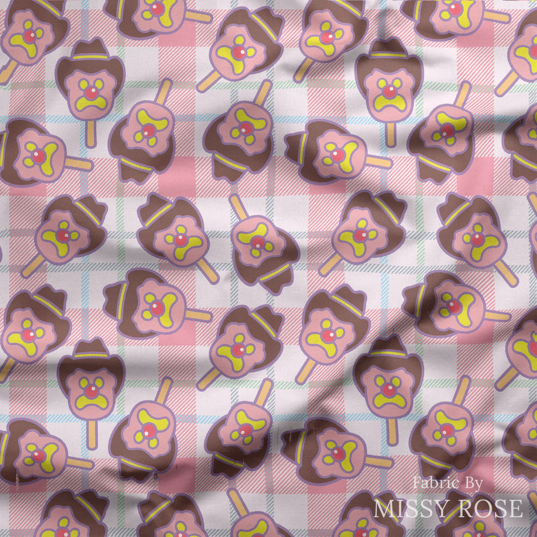 Design 483 Plaid Ice Cream Fabric draped fabric mockup – custom printed fabric by the metre | Fabric by Missy Rose