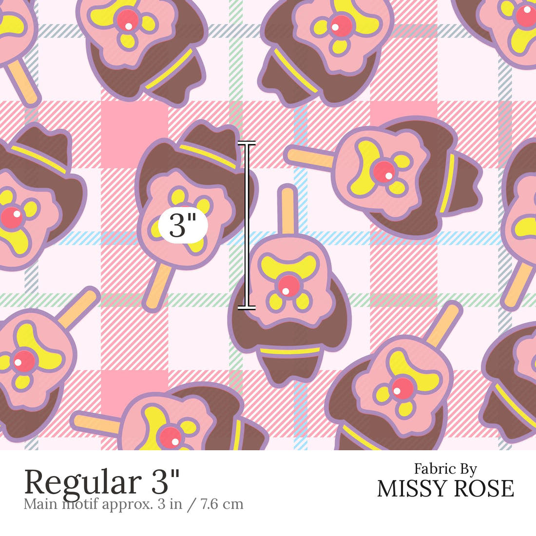 Design 483 Plaid Ice Cream Fabric Regular 3 inch print scale guide | Fabric by Missy Rose