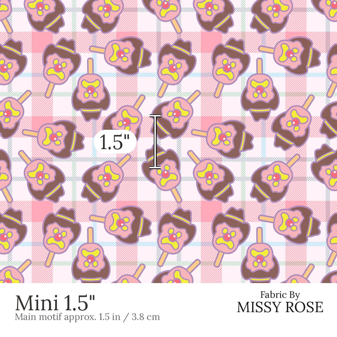 Design 483 Plaid Ice Cream Fabric Mini 1.5 inch print scale guide | Fabric by Missy Rose
