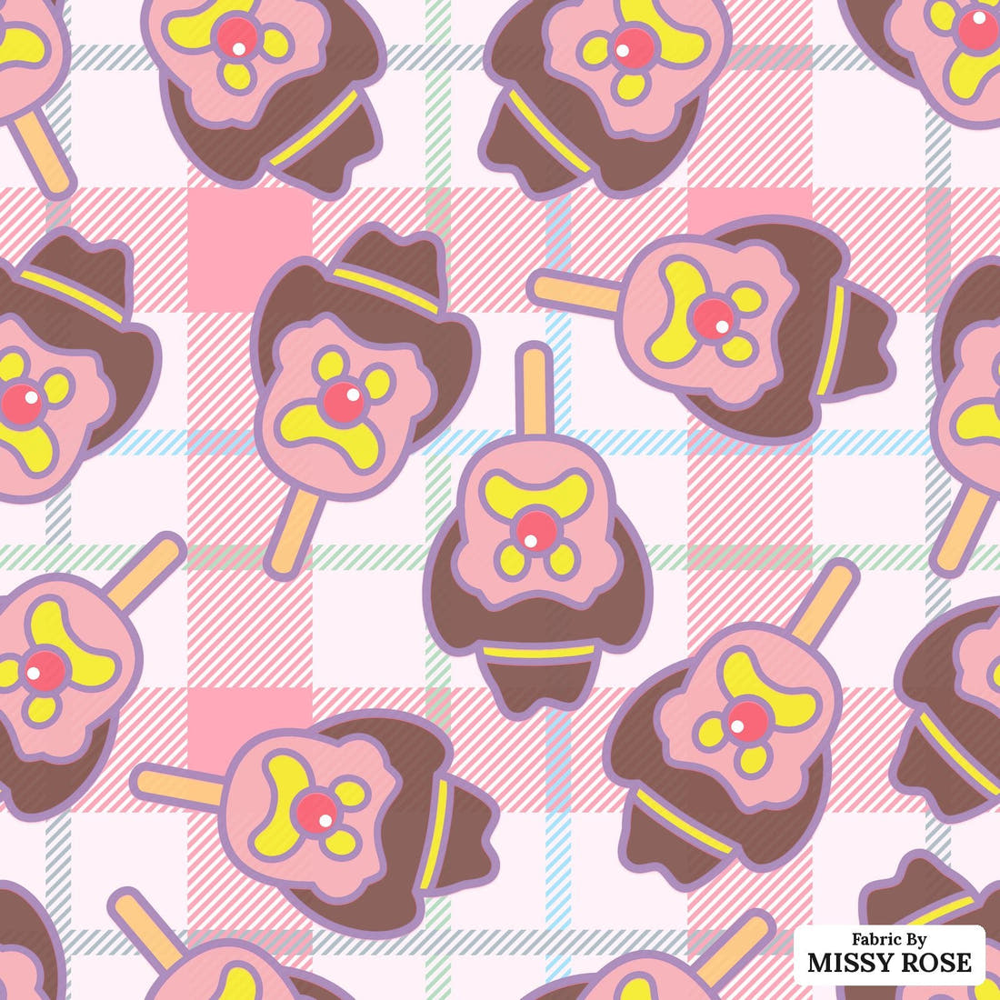 Design 483 Plaid Ice Cream Fabric - flat view of the print, zoom in for detail | Fabric by Missy Rose