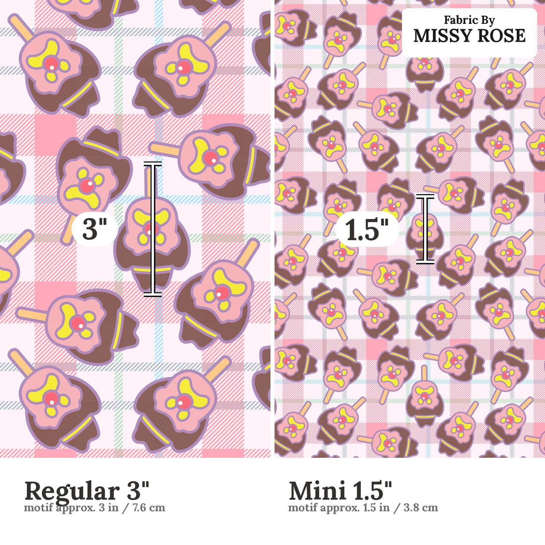 Design 483 Plaid Ice Cream Fabric size comparison - print scale | Fabric by Missy Rose