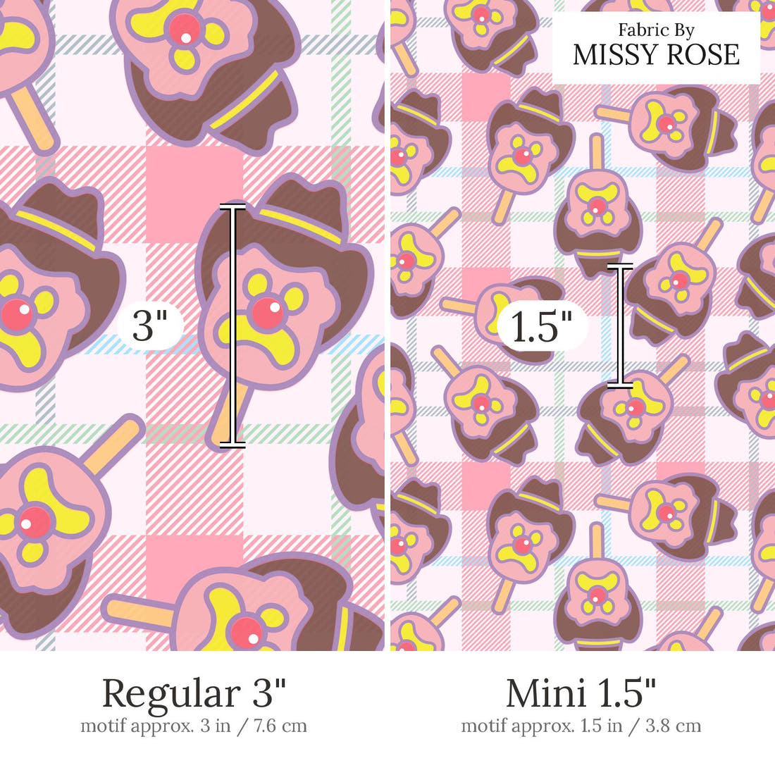 Design 483 Plaid Ice Cream Fabric Regular 3 inch vs Mini 1.5 inch print scale side by side | Fabric by Missy Rose