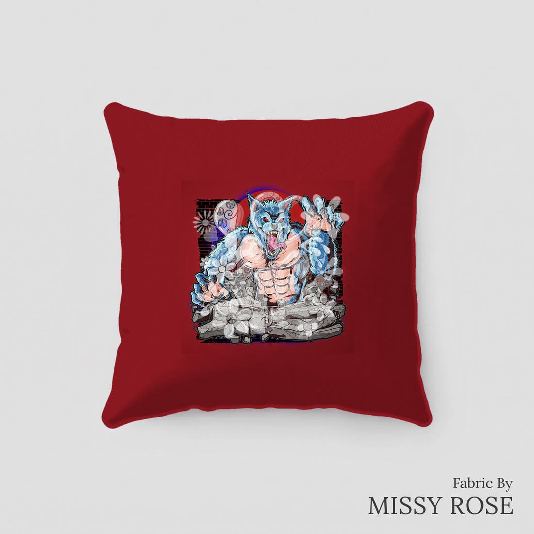 Design 484 Warewolf Panel sewn into a cushion – see how the panel looks made up | Fabric by Missy Rose