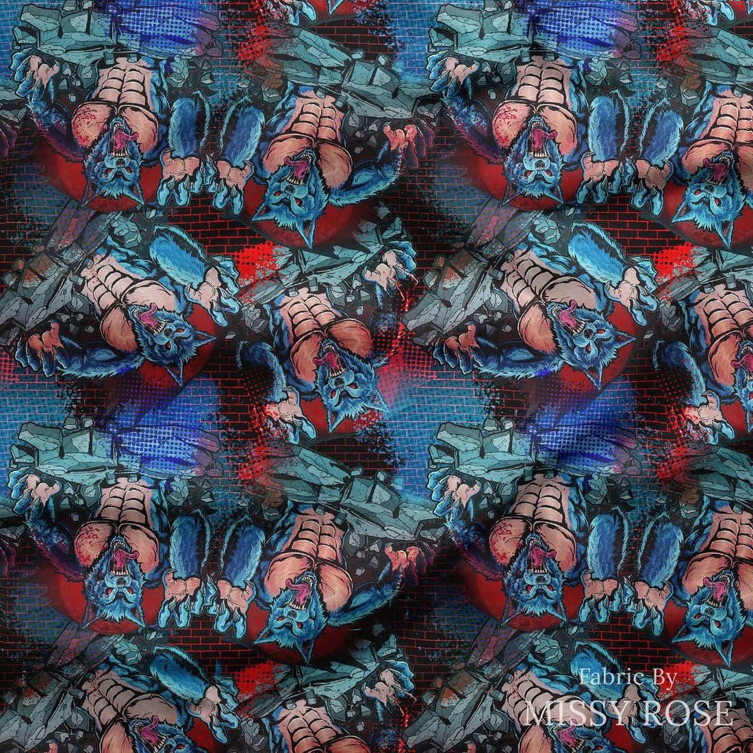 Design 484 Warewolf Fabric draped fabric mockup – custom printed fabric by the metre | Fabric by Missy Rose