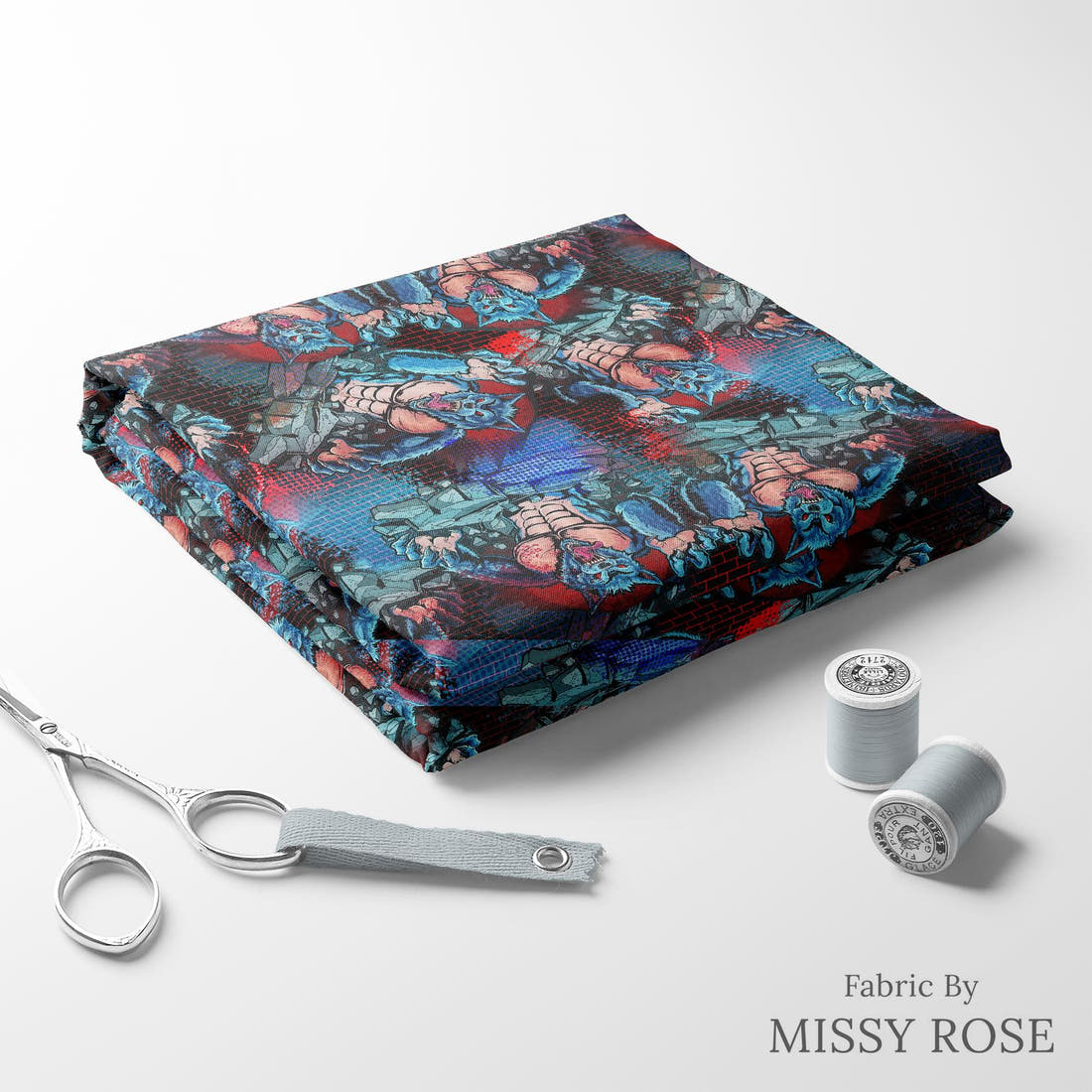 Design 484 Warewolf Fabric folded fabric stack with matching thread – pre-order fabric Australia | Fabric by Missy Rose