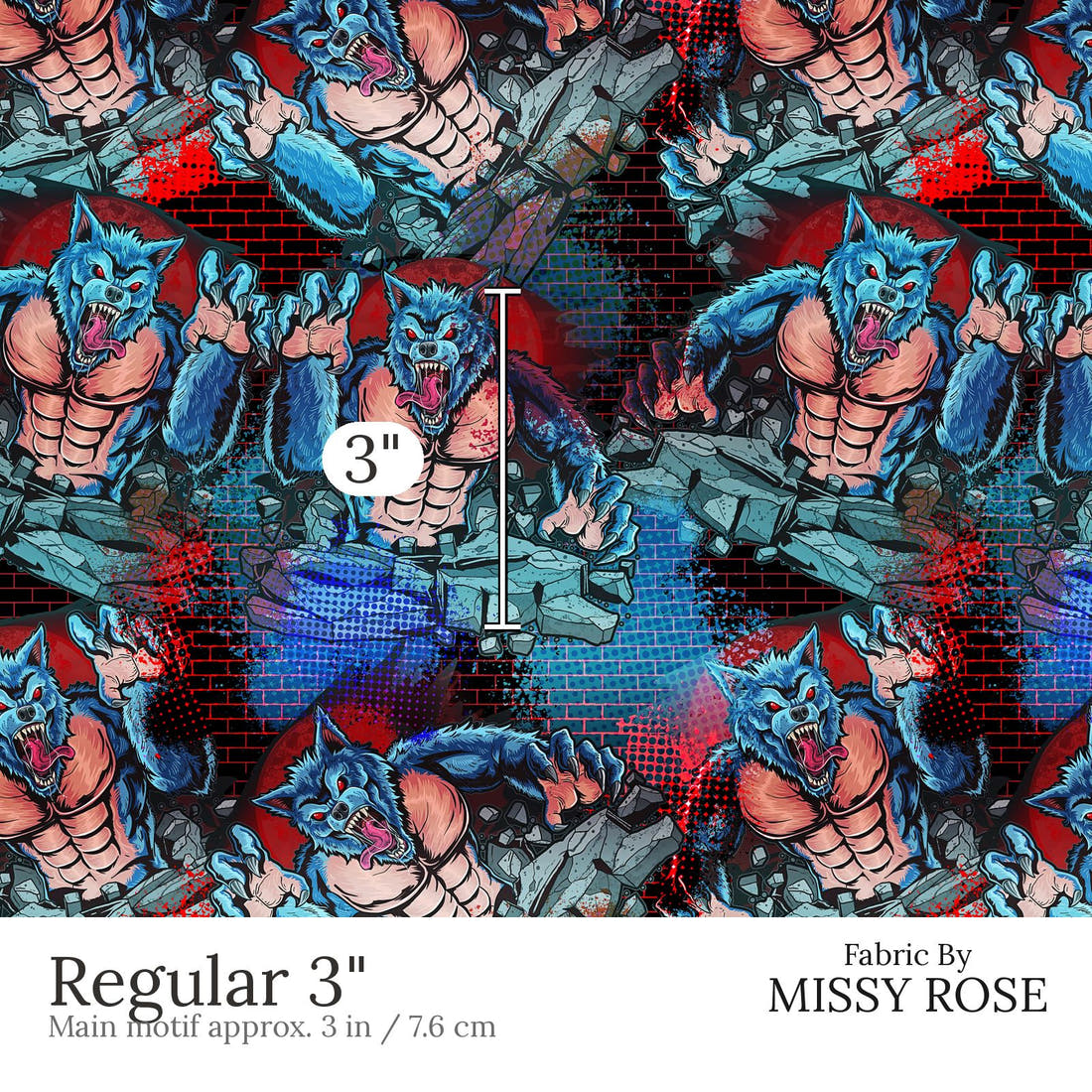 Design 484 Warewolf Fabric Regular 3 inch print scale guide | Fabric by Missy Rose