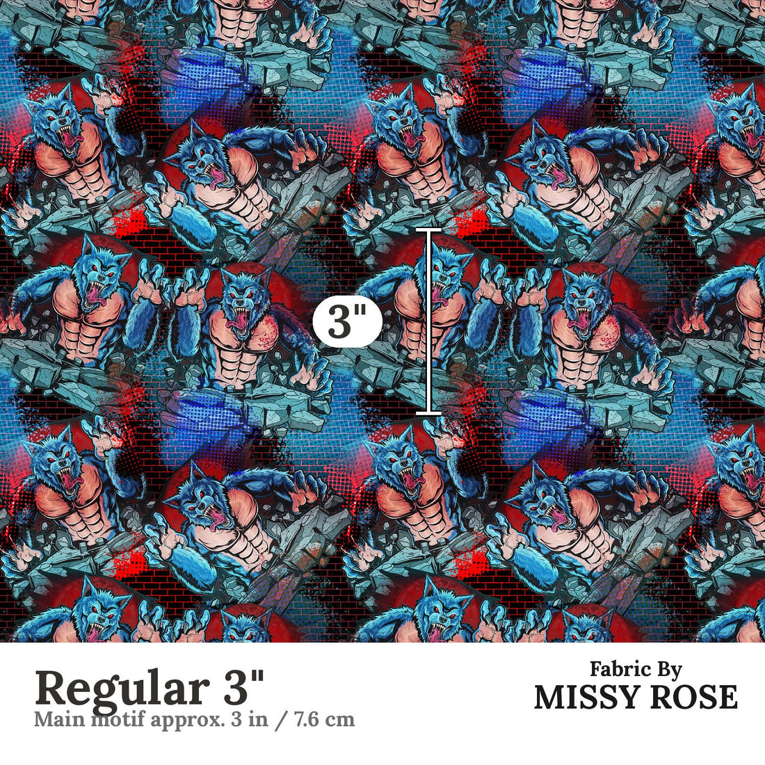 Design 484 Ware Wolf Fabric Regular 3" - print scale | Fabric by Missy Rose