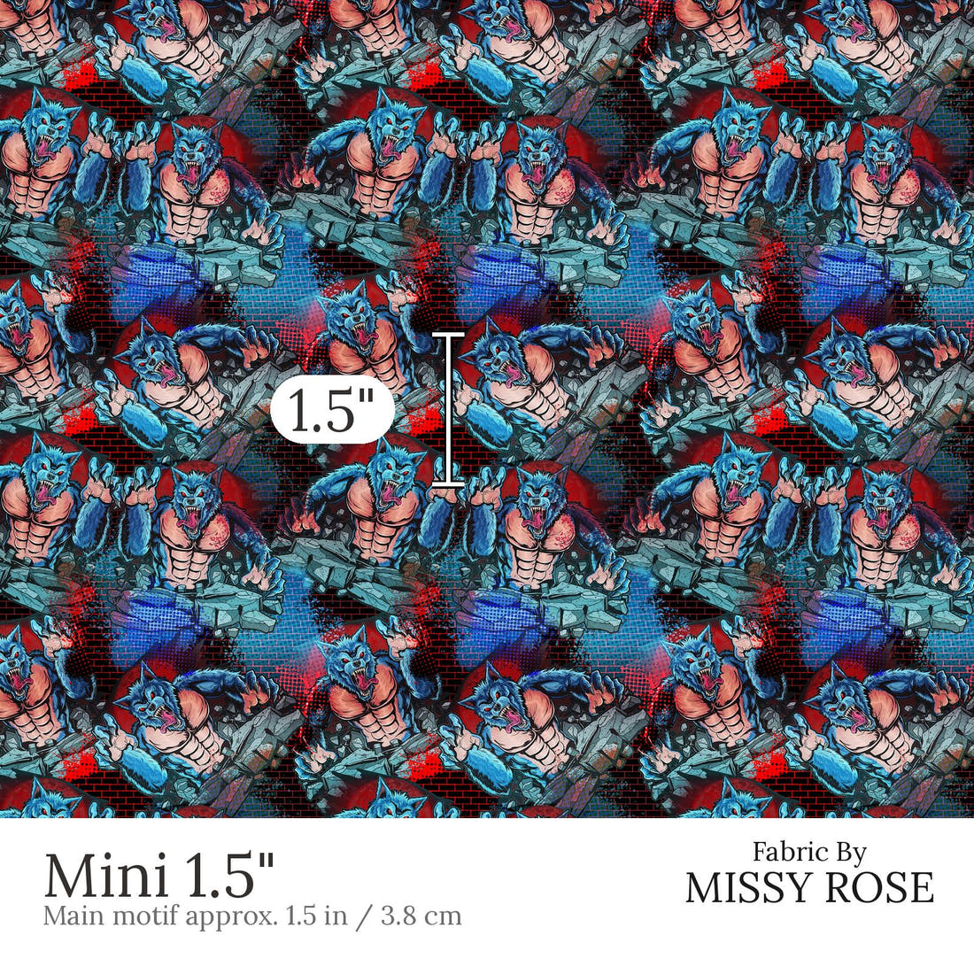 Design 484 Warewolf Fabric Mini 1.5 inch print scale guide | Fabric by Missy Rose