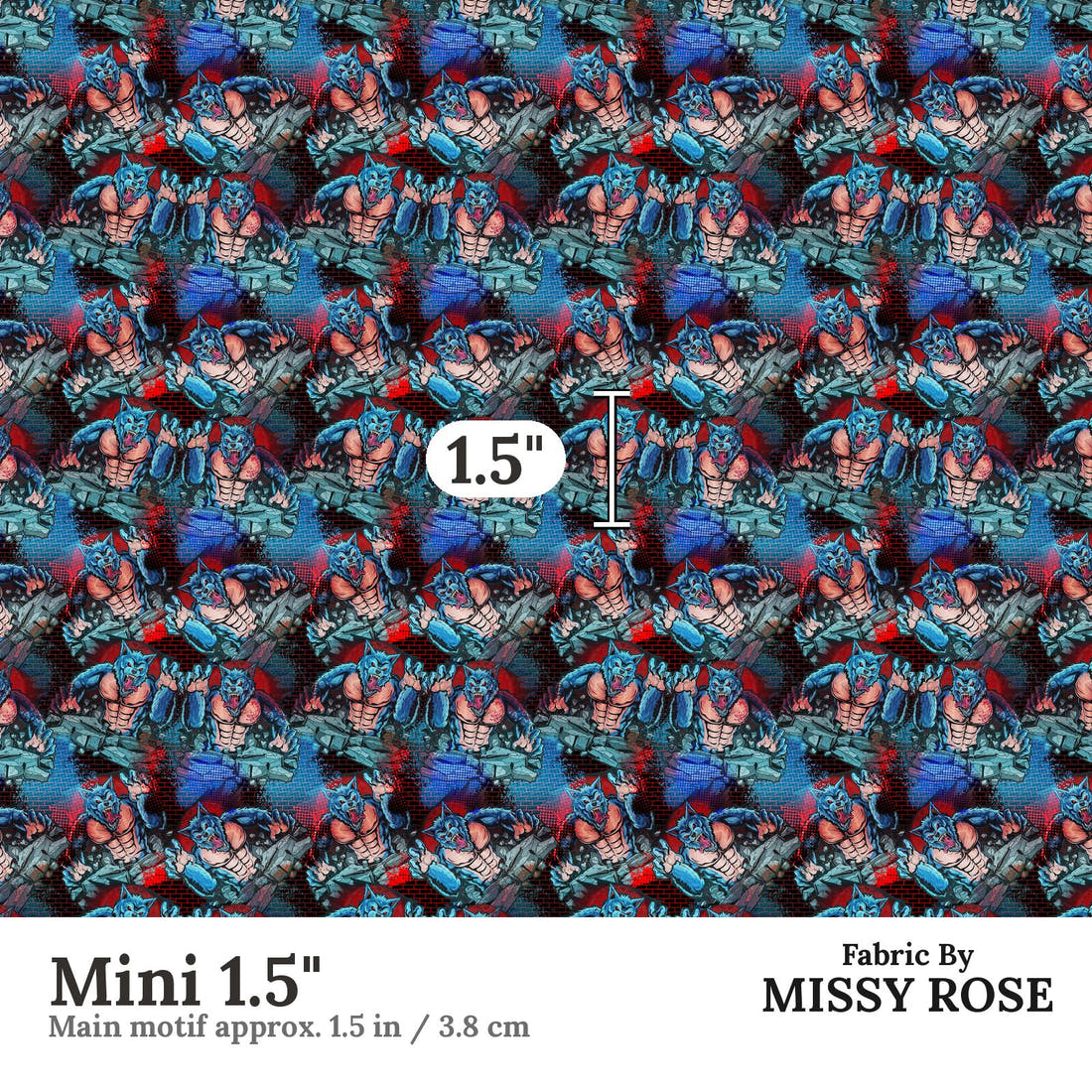 Design 484 Ware Wolf Fabric Mini 1.5" - print scale | Fabric by Missy Rose