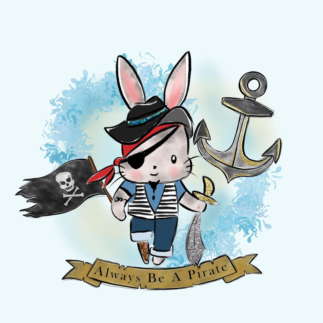 Design 485 Pirate Bunny Panel – full artwork close-up of the printed picture | Fabric by Missy Rose
