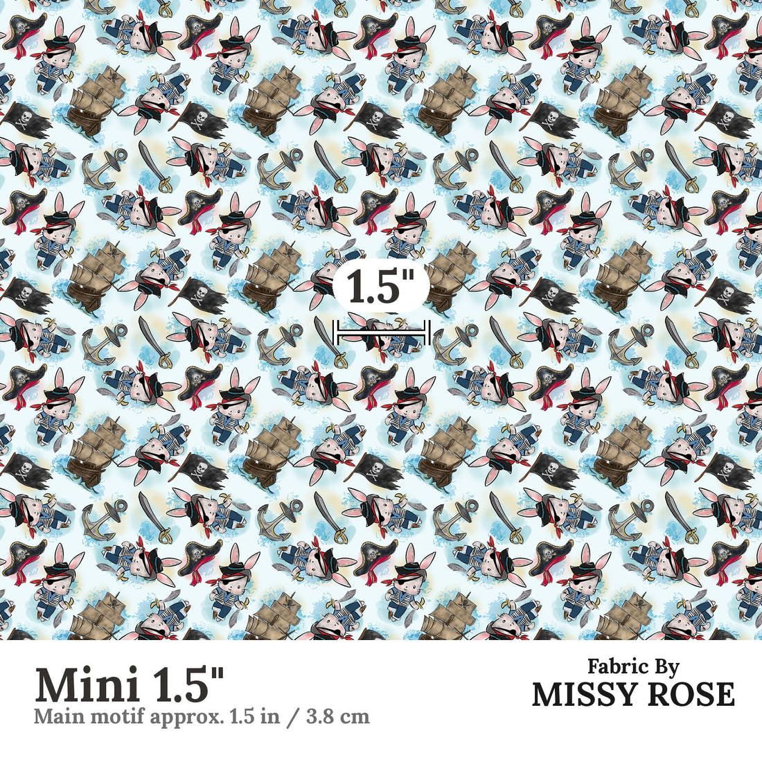 Design 485 Pirate Bunny Fabric Mini 1.5" - print scale | Fabric by Missy Rose