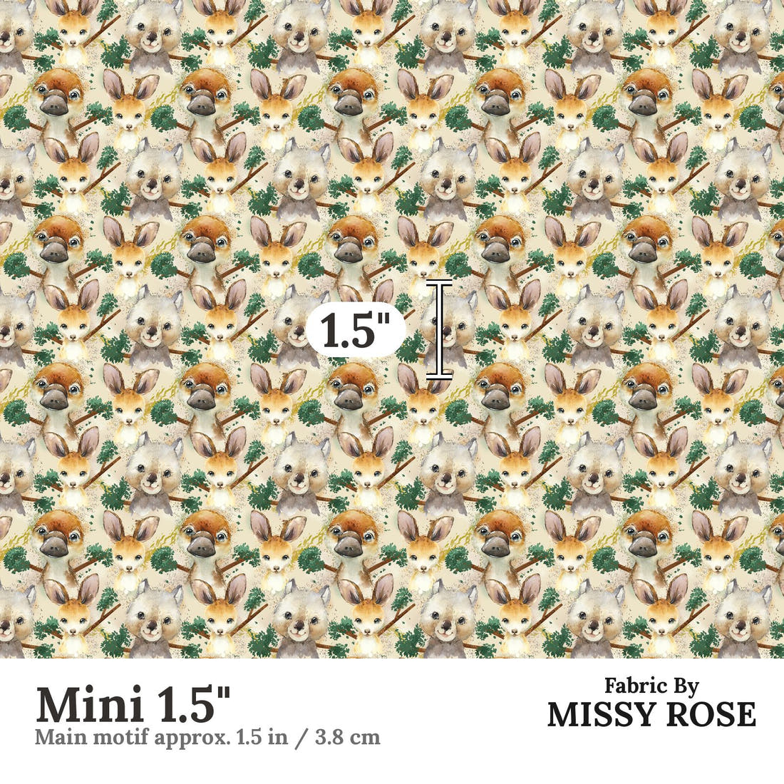 Design 486 Neutral Australian Animals Mini 1.5" - print scale | Fabric by Missy Rose