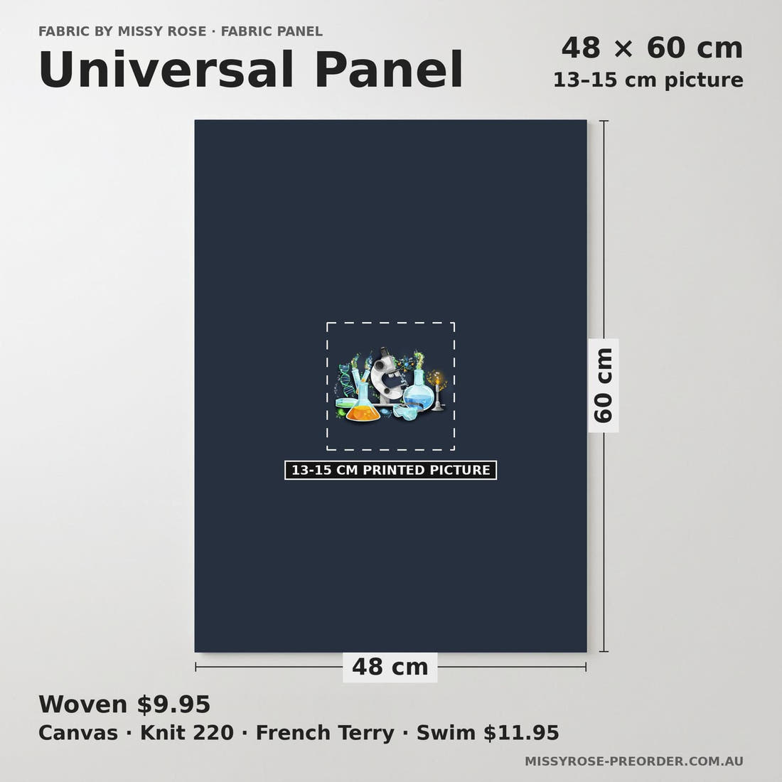 Design 487 Science Panel universal panel sizing – 13–15 cm printed picture on 48 × 60 cm fabric | Fabric by Missy Rose
