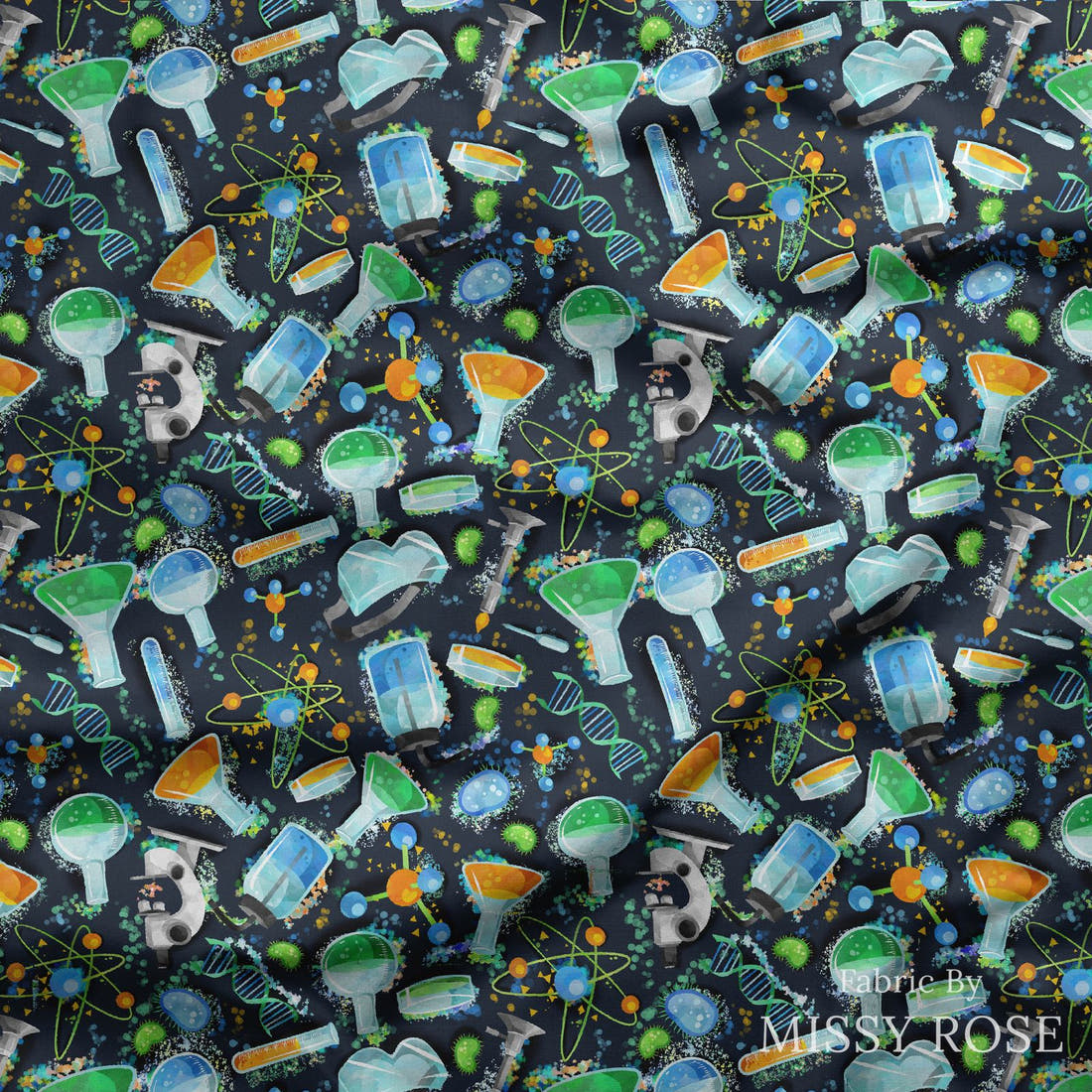 Design 487 Science Fabric draped fabric mockup – custom printed fabric by the metre | Fabric by Missy Rose
