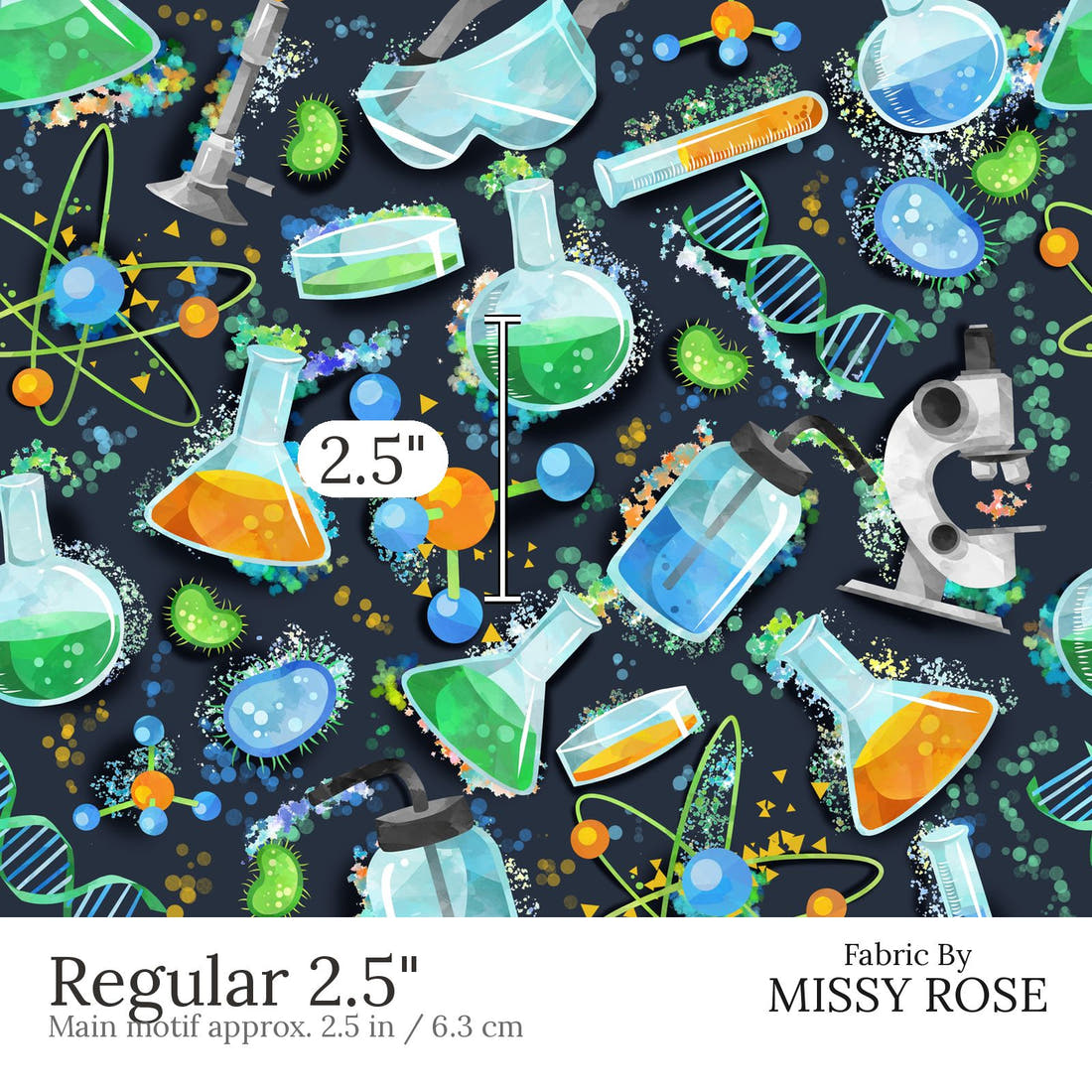 Design 487 Science Fabric Regular 2.5 inch print scale guide | Fabric by Missy Rose
