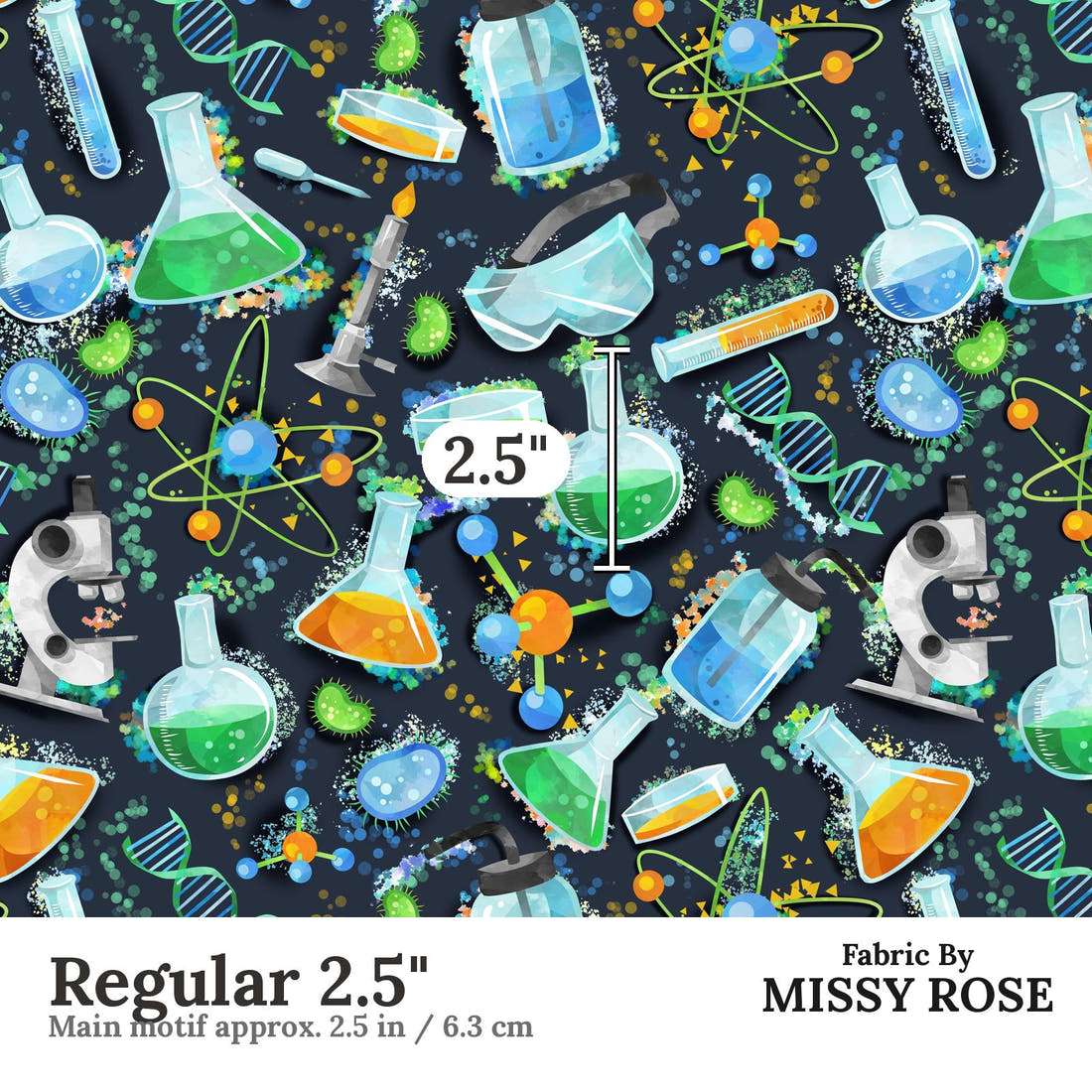 Design 487 Science Fabric Regular 2.5" - print scale | Fabric by Missy Rose
