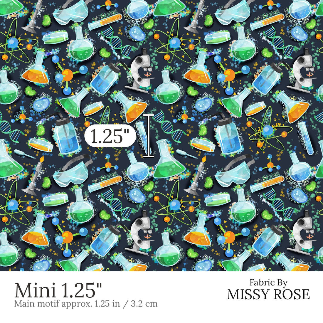 Design 487 Science Fabric Mini 1.25 inch print scale guide | Fabric by Missy Rose