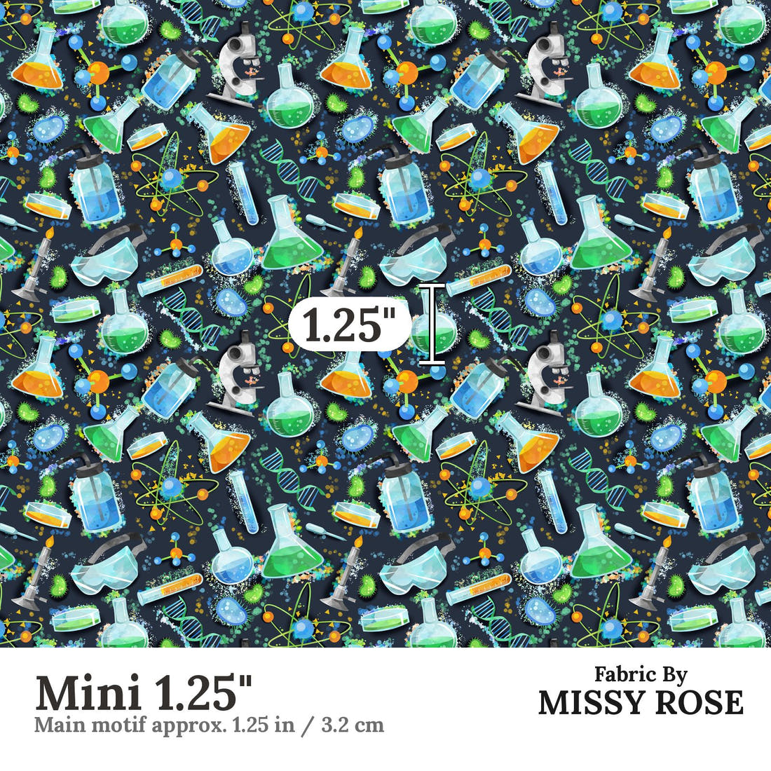 Design 487 Science Fabric Mini 1.25" - print scale | Fabric by Missy Rose