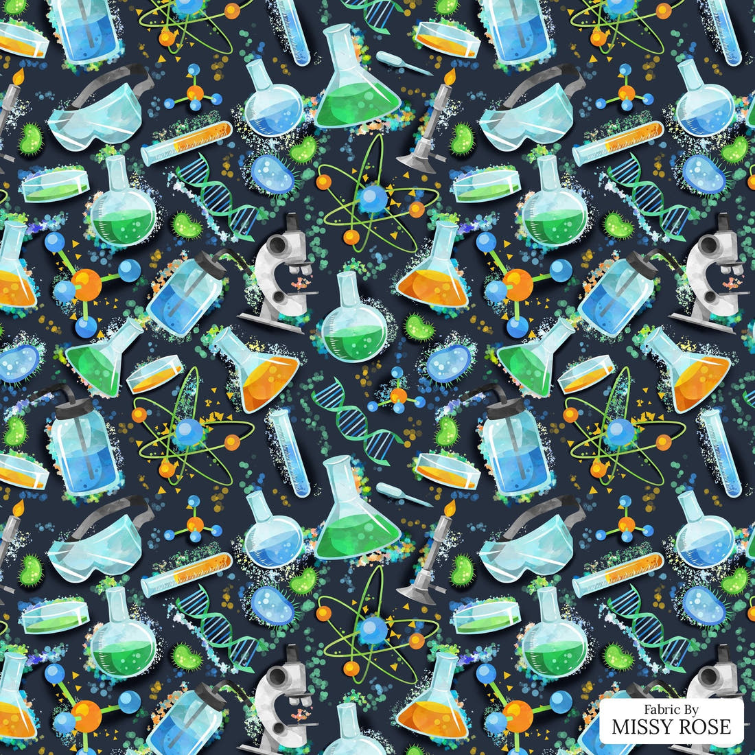 Design 487 Science Fabric - flat view of the print, zoom in for detail | Fabric by Missy Rose