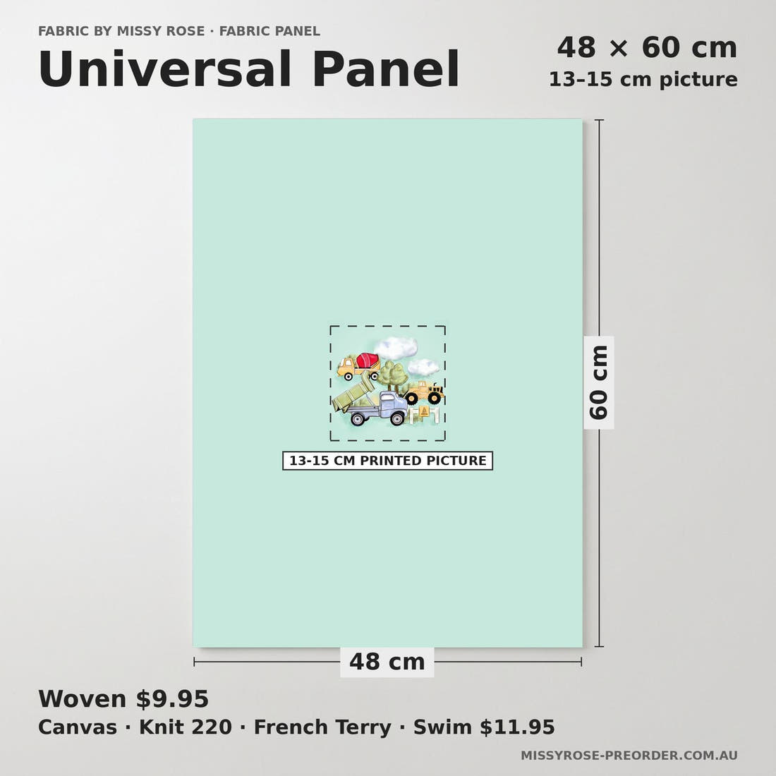 Design 488 Worksite Panel universal panel sizing – 13–15 cm printed picture on 48 × 60 cm fabric | Fabric by Missy Rose