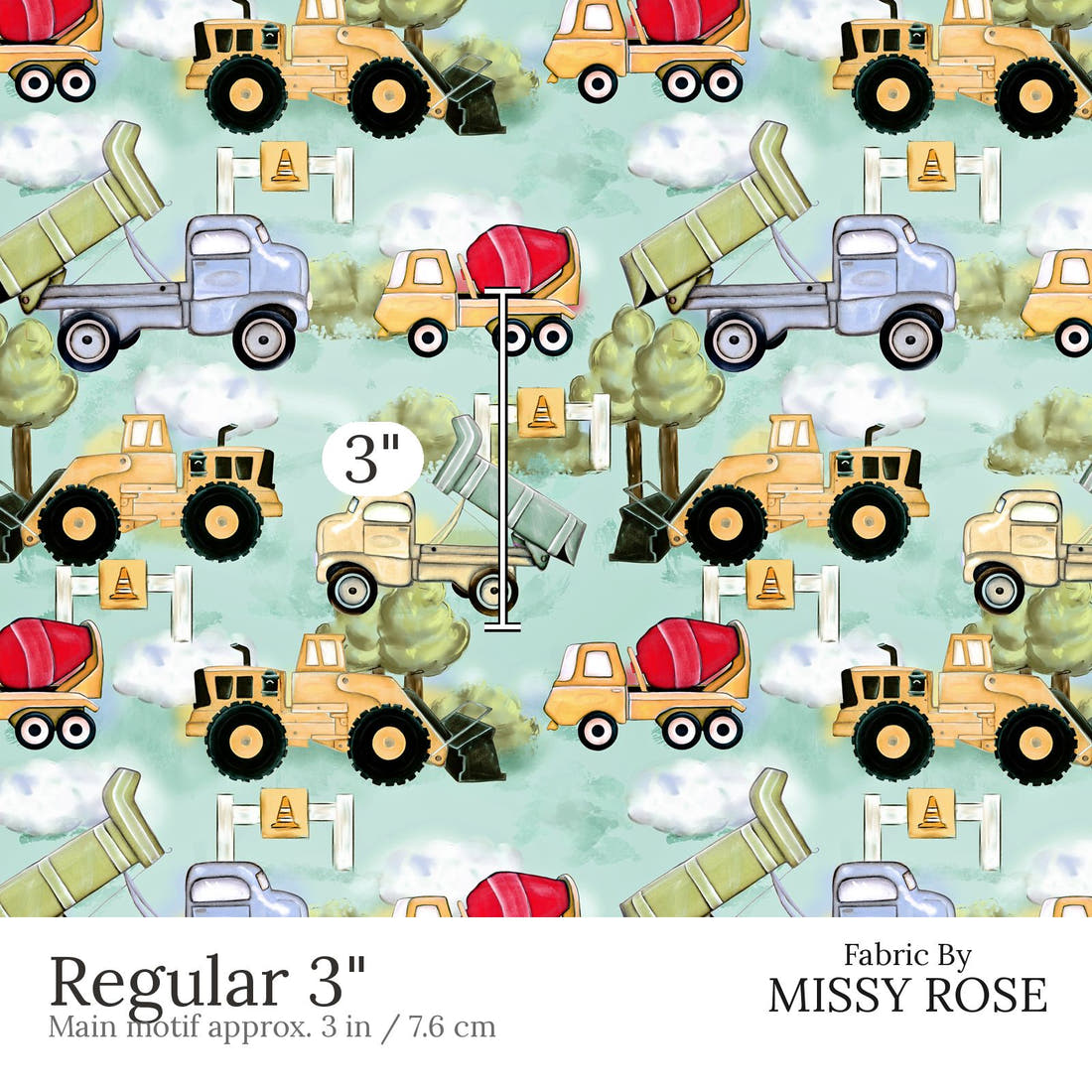 Design 488 Worksite Fabric Regular 3 inch print scale guide | Fabric by Missy Rose