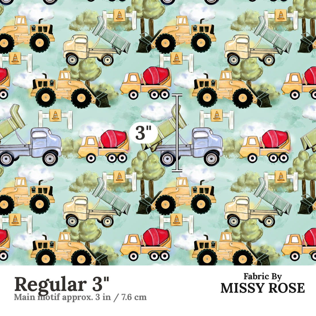 Design 488 Worksite Fabric Regular 3" - print scale | Fabric by Missy Rose