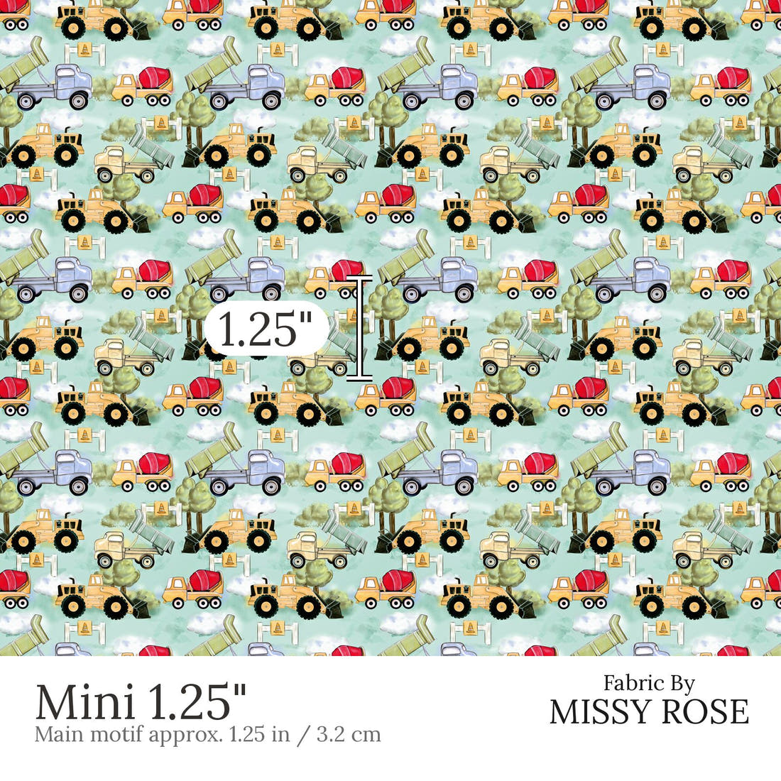 Design 488 Worksite Fabric Mini 1.25 inch print scale guide | Fabric by Missy Rose
