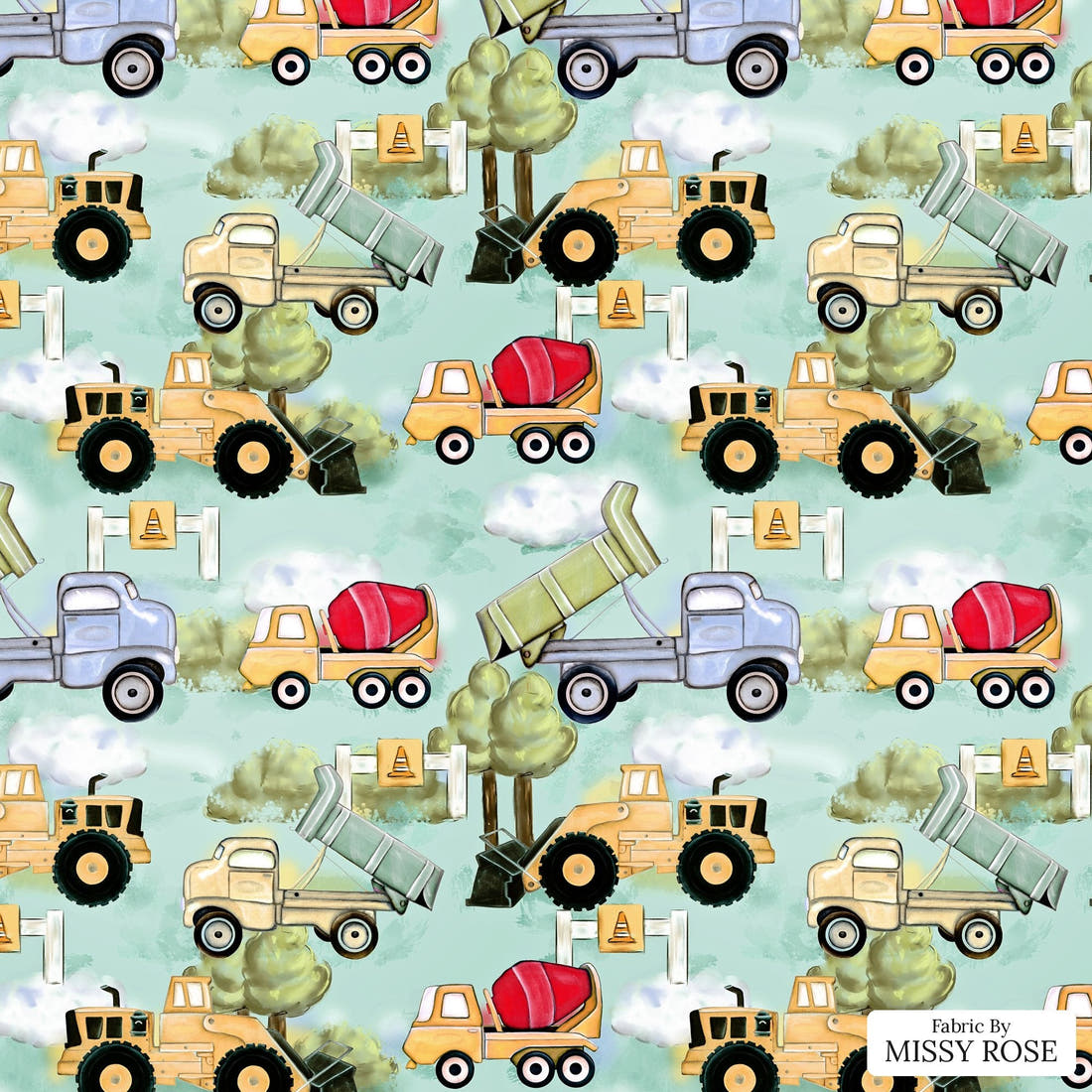Design 488 Worksite Fabric - flat view of the print, zoom in for detail | Fabric by Missy Rose
