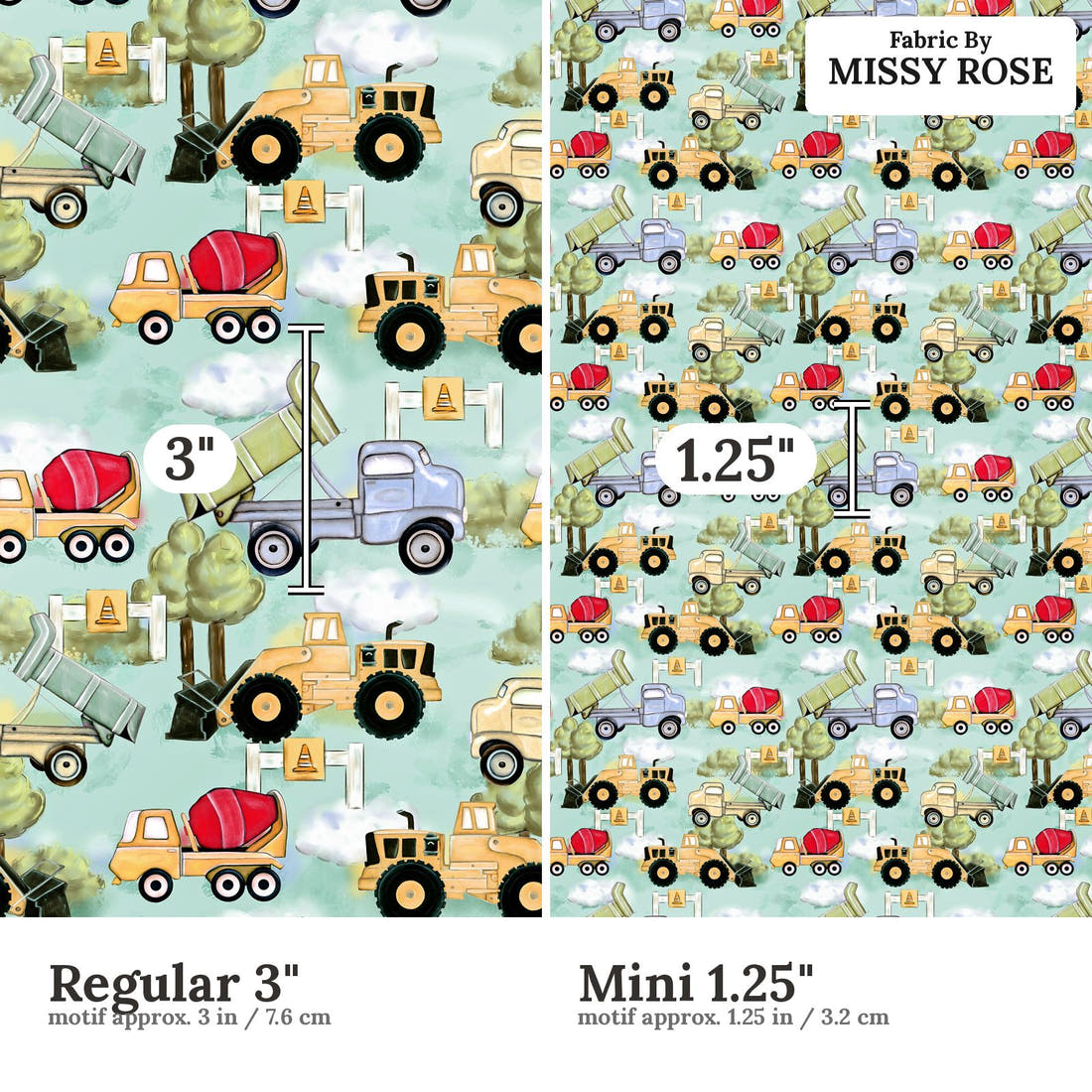 Design 488 Worksite Fabric size comparison - print scale | Fabric by Missy Rose
