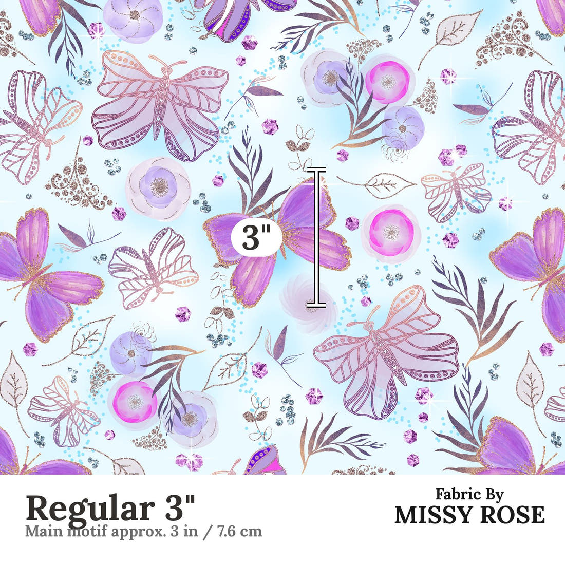 Design 489 Butterfly Fabric Regular 3" - print scale | Fabric by Missy Rose