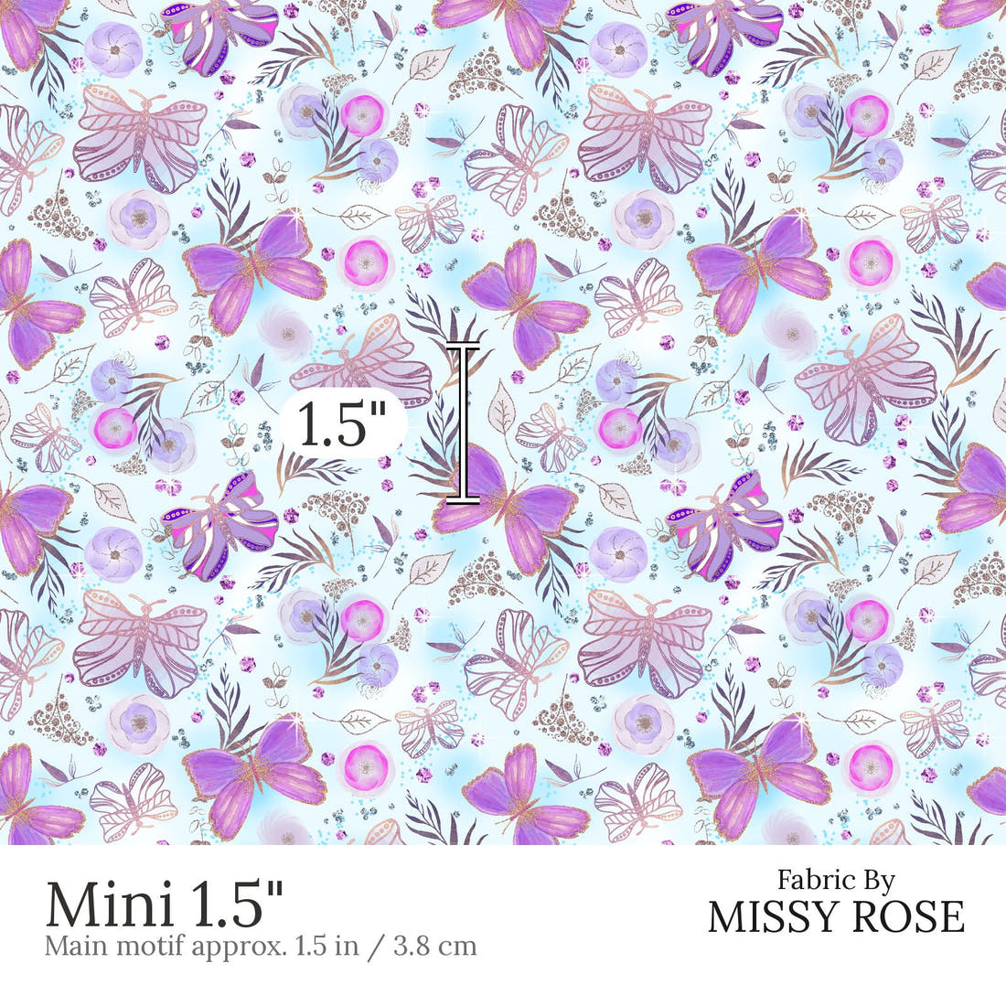 Design 489 Butterfly Fabric Mini 1.5 inch print scale guide | Fabric by Missy Rose