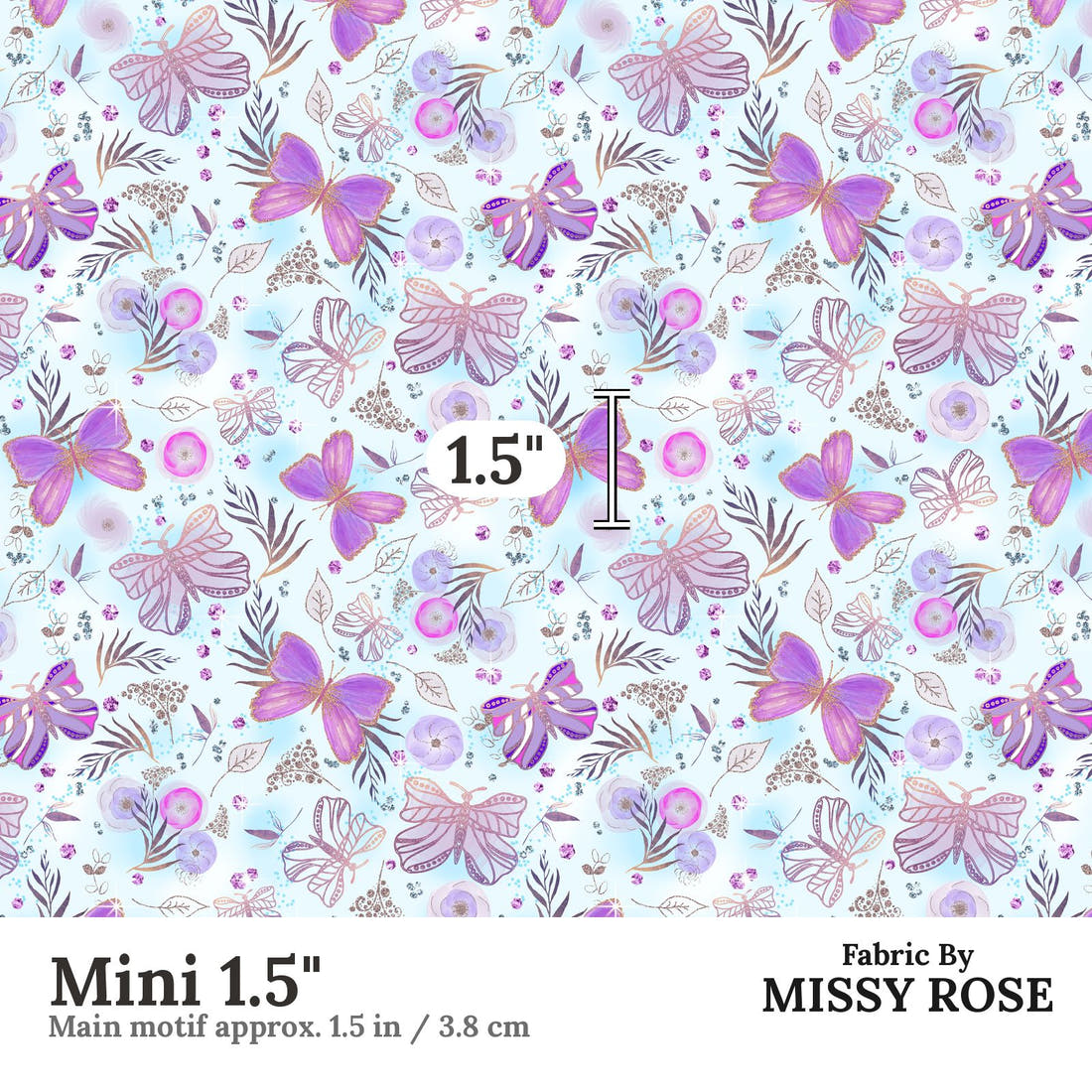 Design 489 Butterfly Fabric Mini 1.5" - print scale | Fabric by Missy Rose