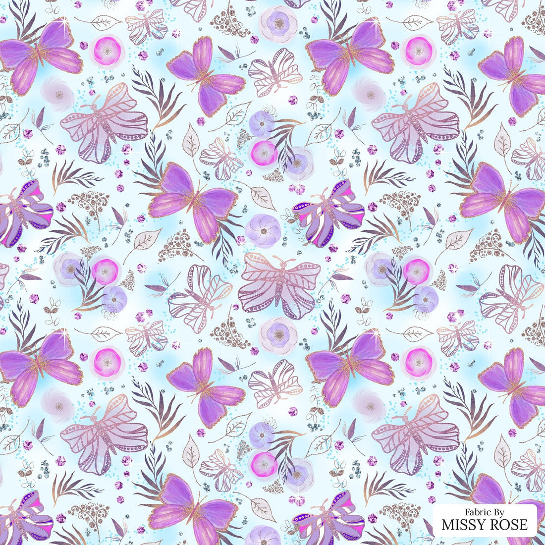 Design 489 Butterfly Fabric - flat view of the print, zoom in for detail | Fabric by Missy Rose