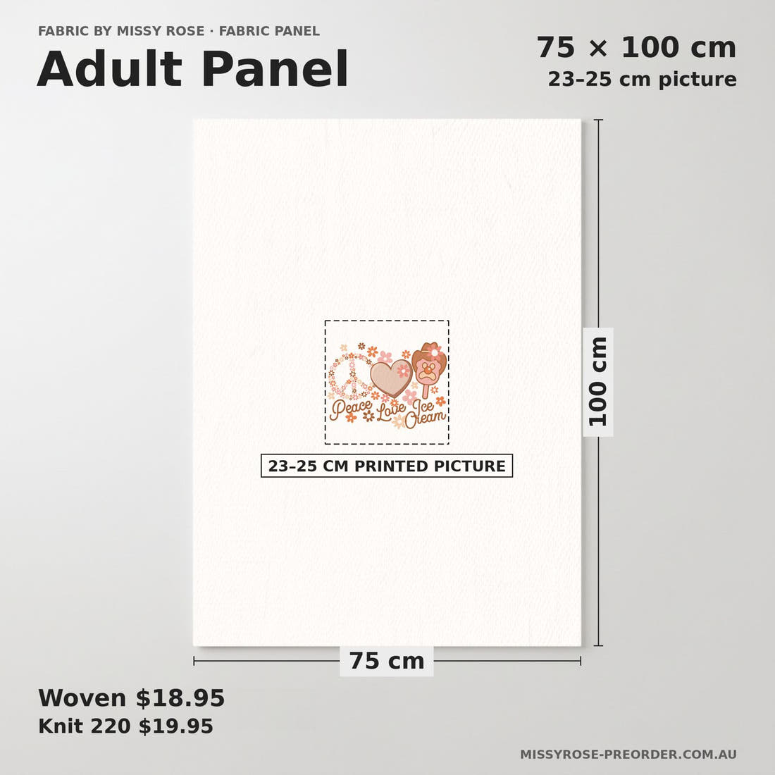 Design 49 Retro Ice Cream Panel adult panel sizing – 23–25 cm printed picture on 75 × 100 cm fabric | Fabric by Missy Rose
