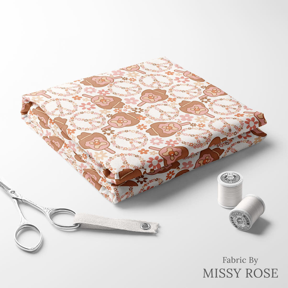 Design 49 Retro Ice Cream Fabric folded fabric stack with matching thread – pre-order fabric Australia | Fabric by Missy Rose