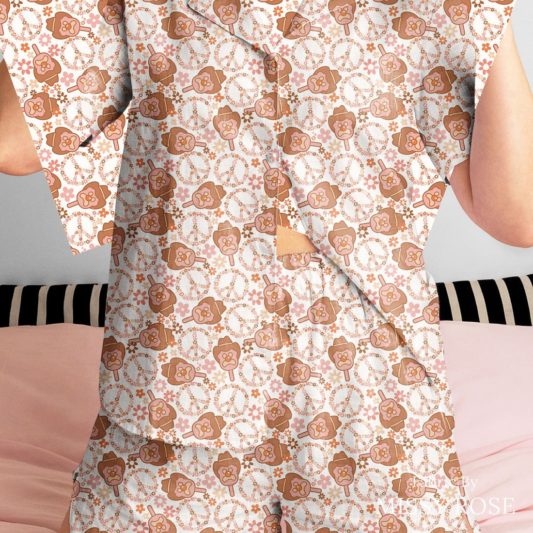 Design 49 Retro Ice Cream Fabric sewn into a women's pyjama set – see how the print looks made up | Fabric by Missy Rose