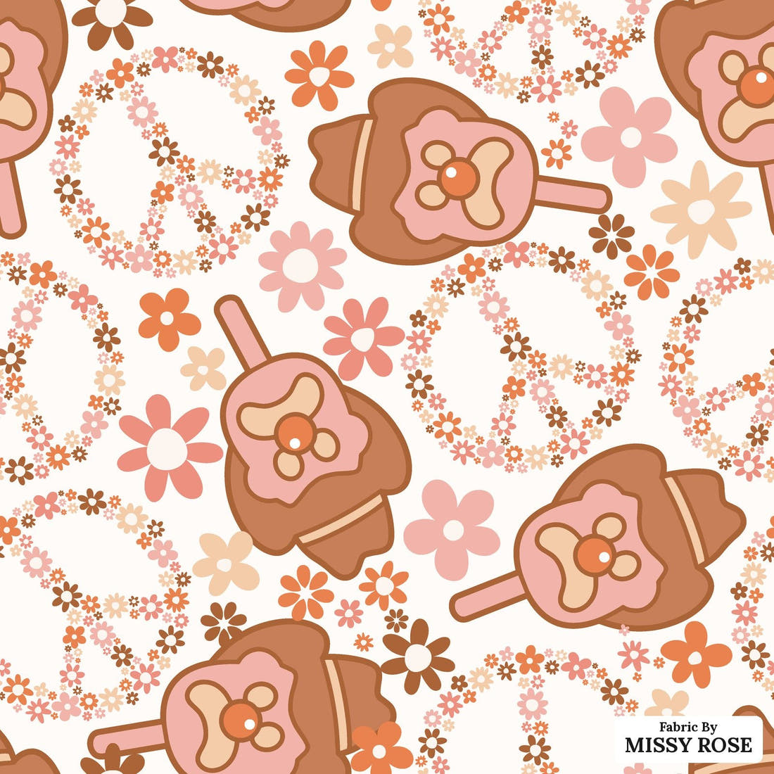 Design 49 Retro Ice Cream Fabric - flat view of the print, zoom in for detail | Fabric by Missy Rose