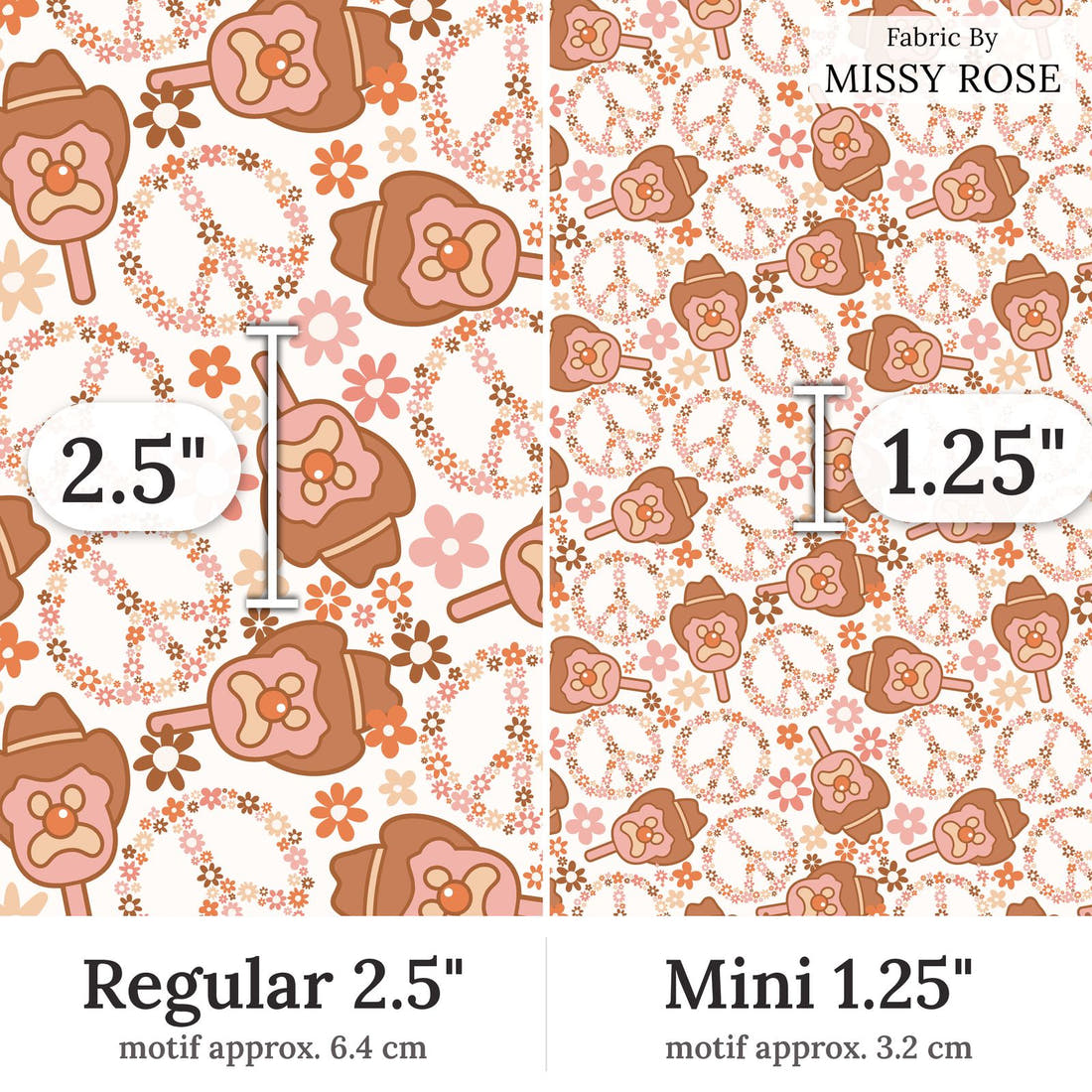Design 49 Retro Ice Cream Fabric Regular 2.5 inch vs Mini 1.25 inch print scale side by side | Fabric by Missy Rose